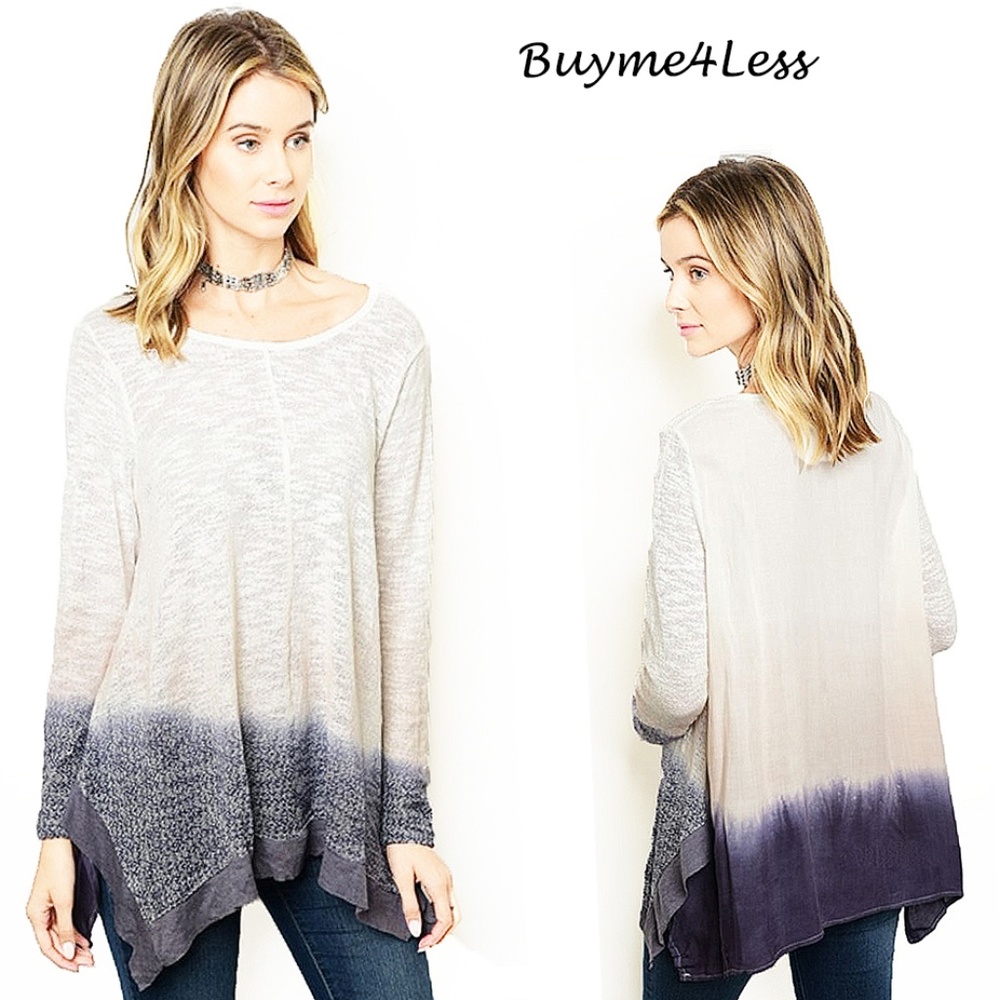 BOHO Ombre Tie Dye Sharkbite Tunic Sweater Top